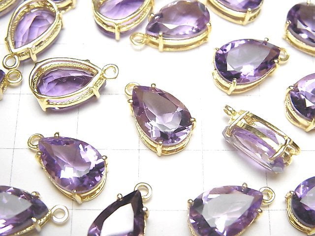 Hochwertiger Amethyst AAA Zargenfassung Birnenform Facettiert 12x8mm 18KGP 1Stück