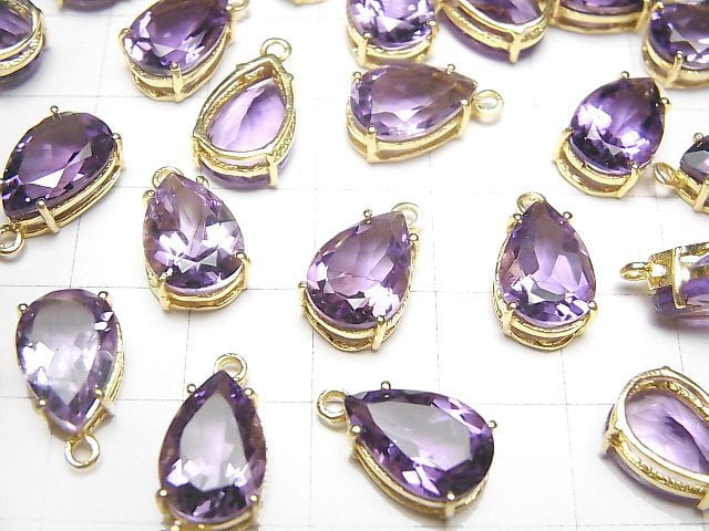 Hochwertiger Amethyst AAA Zargenfassung Birnenform Facettiert 12x8mm 18KGP 1Stück