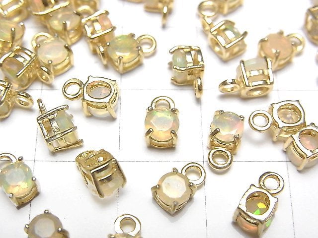 高品質衣索比亞蛋白石 AAA 包鑲圓刻面 4x4mm 18KGP 2顆