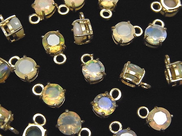 Hochwertiger Äthiopischer Opal AAA Zargenfassung Rund Facettiert 5x5mm 18KGP 2Stücke