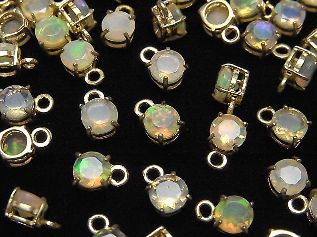 Hochwertiger Äthiopischer Opal AAA Zargenfassung Rund Facettiert 5x5mm 18KGP 2Stücke