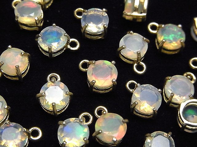 Hochwertiger Äthiopischer Opal AAA Zargenfassung Rund Facettiert 6x6mm 18KGP 2Stücke