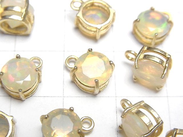 高品質衣索比亞蛋白石 AAA 槽鑲圓刻面 7x7 公釐 18KGP 2 件