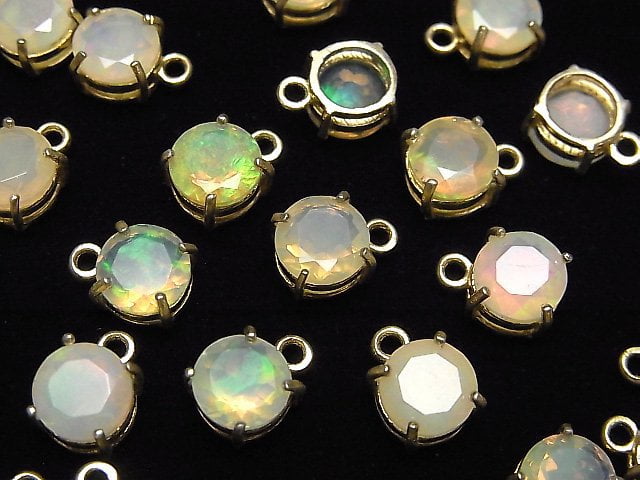Hochwertiger Äthiopischer Opal AAA Zargenfassung Rund Facettiert 7x7mm 18KGP 2Stücke