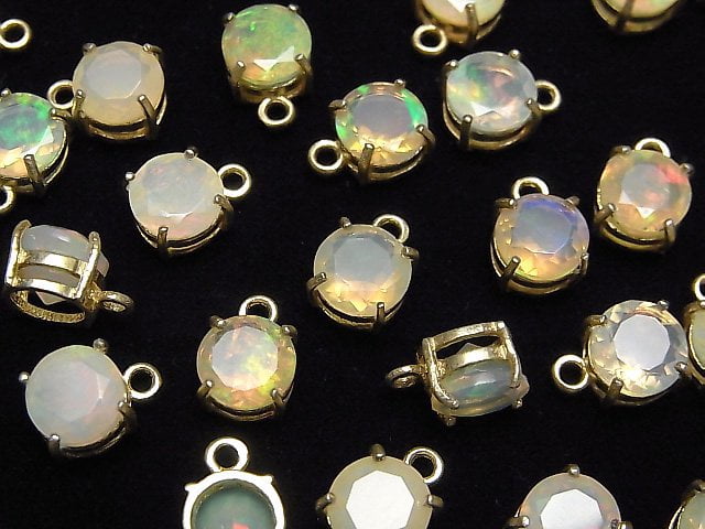 Hochwertiger Äthiopischer Opal AAA Zargenfassung Rund Facettiert 7x7mm 18KGP 2Stücke