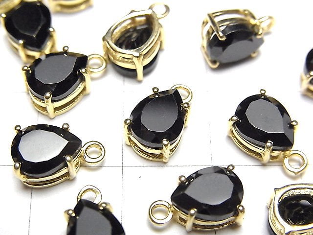 高品質刻面梨形黑尖晶石 AAA 包鑲 8x6mm 18KGP 兩件