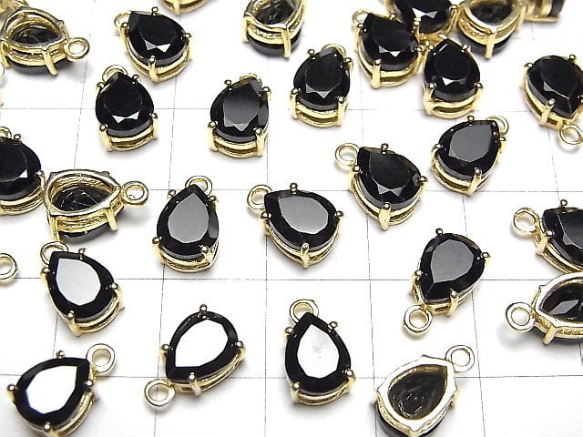 Hochwertiger schwarzer Spinell AAA Zargenfassung Birnenform Facettiert 8x6mm 18KGP 2 Stück