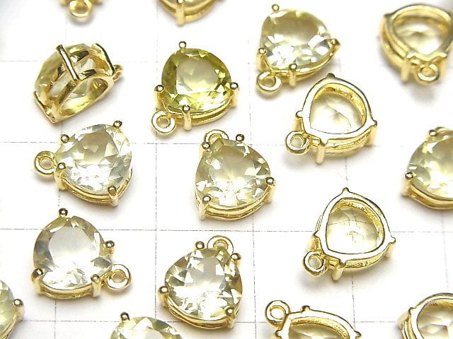Hochwertiger Zitronenquarz AAA Zargenfassung Kastanienform facettiert 8x8mm 18KGP 2 Stück