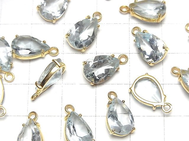 Hochwertiger himmelblauer Topas AAA- Zargenfassung Birnenform facettiert 12x8mm 18KGP 1 Stück