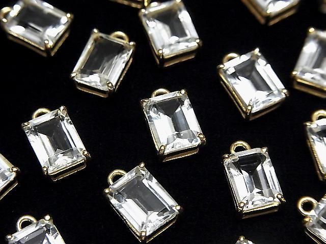 高品質白色托帕石 AAA 級包鑲長方形刻面 8x6mm 18KGP 2顆