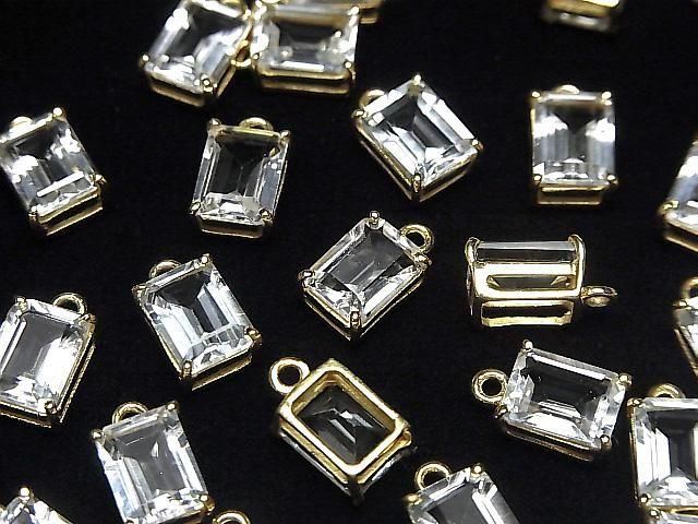 Hochwertiger weißer Topas AAA Zargenfassung Rechteck facettiert 8x6mm 18KGP 2 Stück