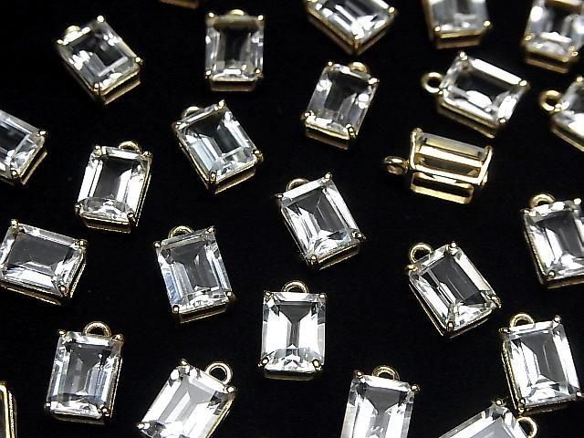 Hochwertiger weißer Topas AAA Zargenfassung Rechteck facettiert 8x6mm 18KGP 2 Stück
