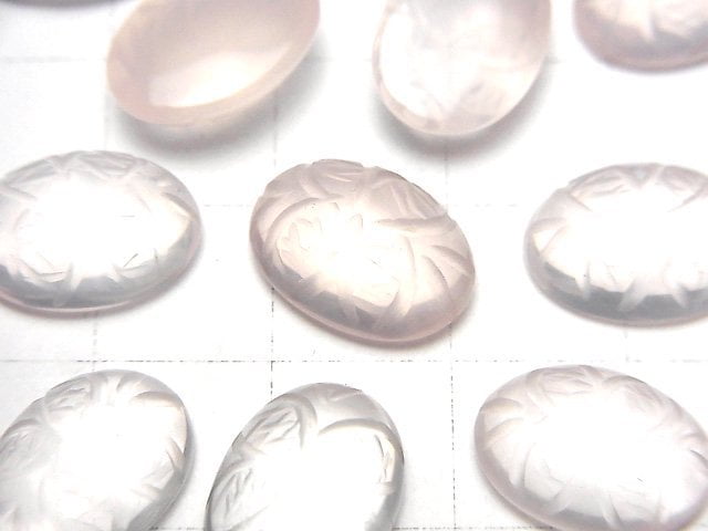 高品質粉晶 AAA 雕刻橢圓形素面蛋面 14x10mm 2顆