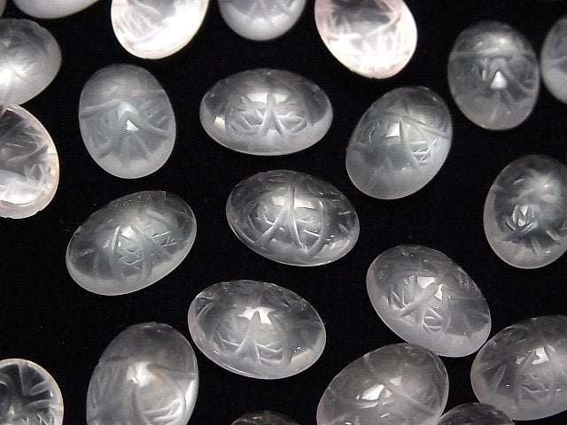 Hochwertiger Rosenquarz AAA Gravierte ovale Cabochon 14x10mm 2 Stück