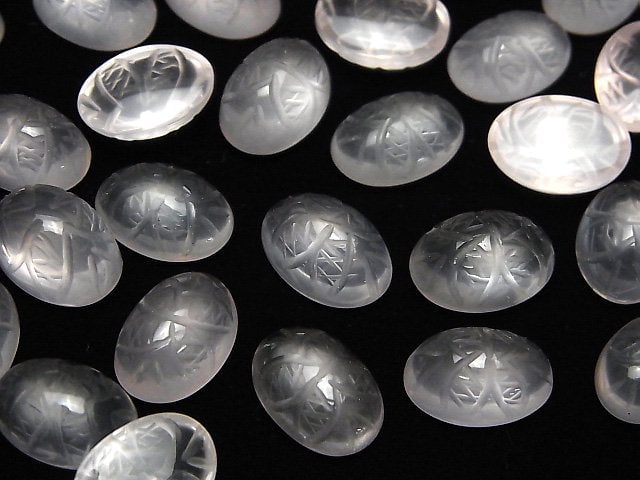 Hochwertiger Rosenquarz AAA Gravierte ovale Cabochon 14x10mm 2 Stück