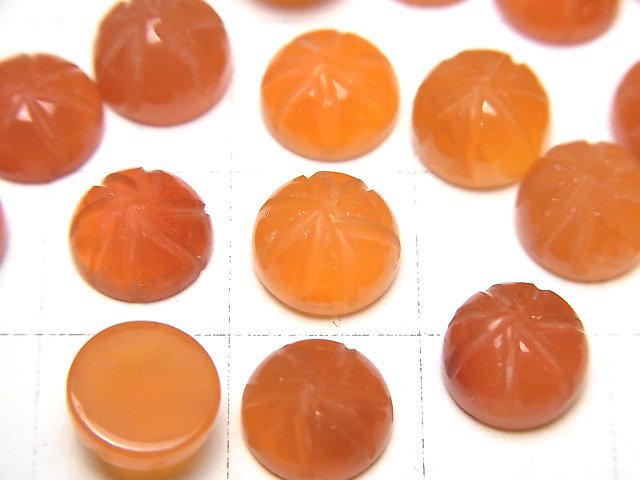 高品質紅玉髓 AAA 雕刻圓形凸圓面 8x8mm 4顆