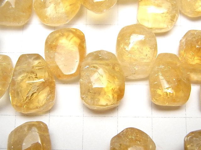黃水晶AA++刻面不定形塊狀頂部鑽孔 1/4-1串珠子 (約13英吋/33公分)