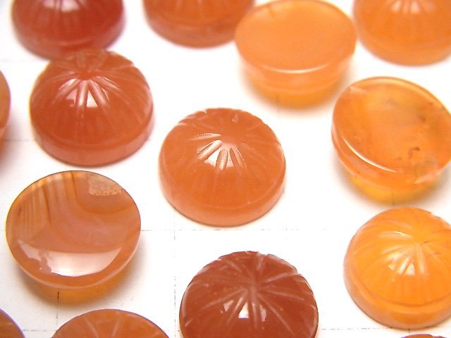 高品質紅玉髓 AAA 雕刻圓形凸圓面 12x12毫米 2顆