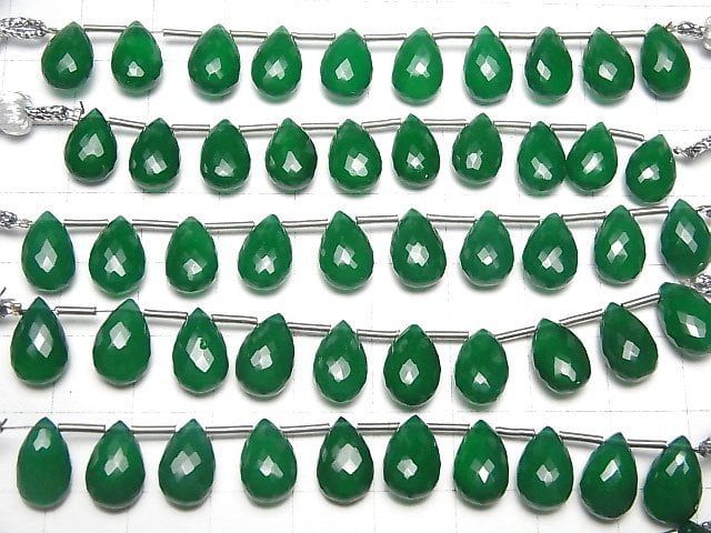 Hochwertiger grüner Onyx AAA Tropfenform facettierte Briolette 10x7mm 1 Strang Perlen (8 Stück)