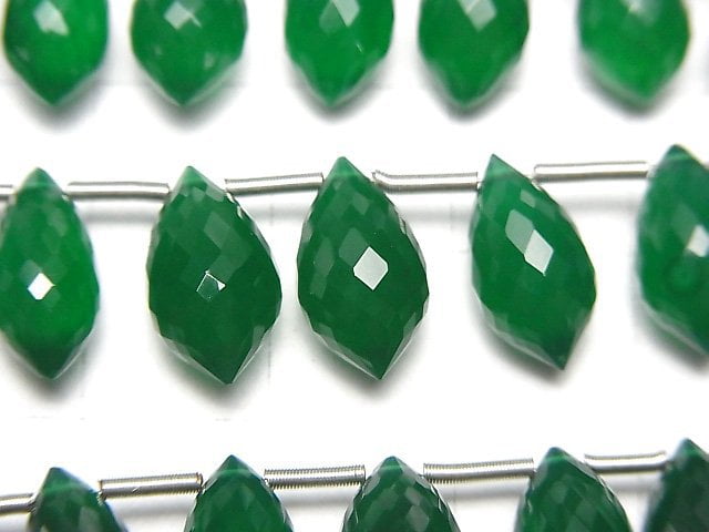 高品質綠瑪瑙 AAA 欖尖形刻面梨形墜飾 13x7mm 1串珠子 (8顆)