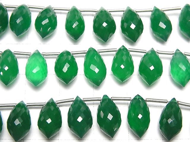 Hochwertiger grüner Onyx AAA Marquise Reis facettierte Briolette 13x7mm 1 Strang Perlen (8 Stück)