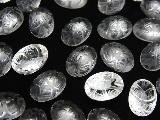 Hochwertiger Kristall AAA Gravierte ovale Cabochon 14x10mm 3 Stück
