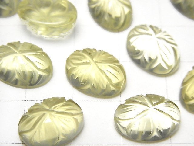 高品質檸檬石英 AAA 雕刻橢圓形凸圓形 14x10 毫米 1 個