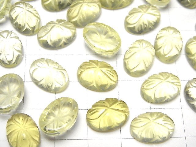 Hochwertiger Zitronenquarz AAA geschnitzter ovaler Cabochon 14x10mm 1Stück