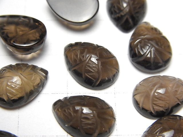高品質煙晶 AAA 雕刻梨形素面 14x10公釐 3顆