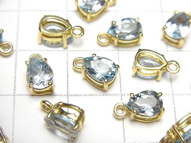 高品質天空藍拓帕石 AAA 梨形刻面 7x5mm 18KGP 包鑲 2顆