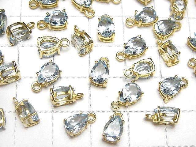 Hochwertiger himmelblauer Topas AAA- Zargenfassung Tropfenform Facettiert 7x5mm 18KGP 2Stk