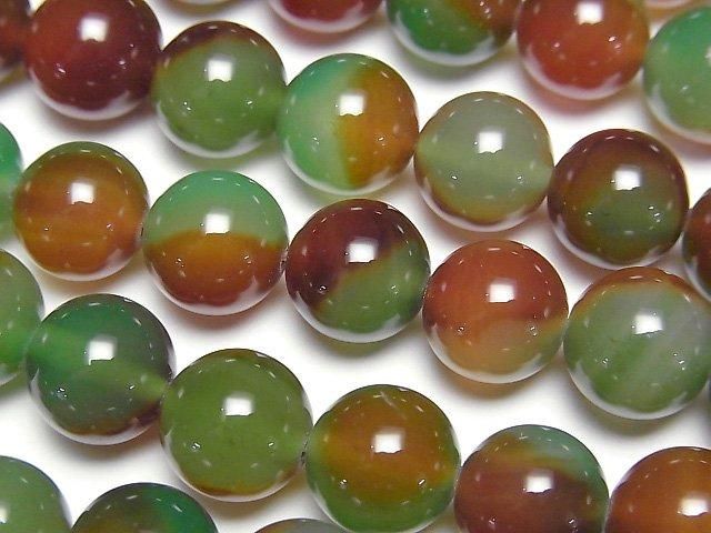 Green x Red color Chalcedony Round 10mm 1strand beads (aprx.14inch/36cm)