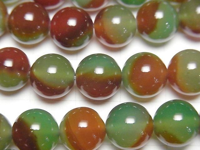 Green x Red color Chalcedony Round 10mm 1strand beads (aprx.14inch/36cm)