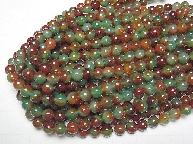 Green x Red color Chalcedony Round 10mm 1strand beads (aprx.14inch/36cm)