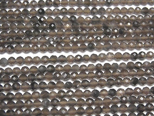 High Quality! Black Ice Obsidian AAA- Faceted Round 4mm 1strand beads (aprx.15inch/37cm)