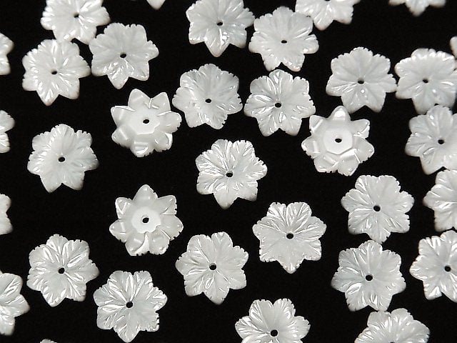 Perlmutt MOP Weiße Blume 10mm Zentrum Loch 4 Stück