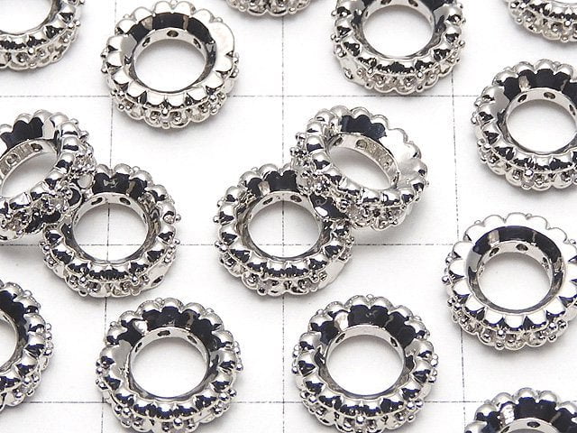 Metal parts Rondelle 8x8x3mm Silver color (with CZ) 2pcs