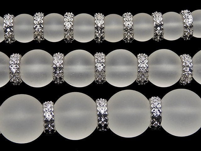 Metal parts Rondelle 8x8x3mm Silver color (with CZ) 2pcs