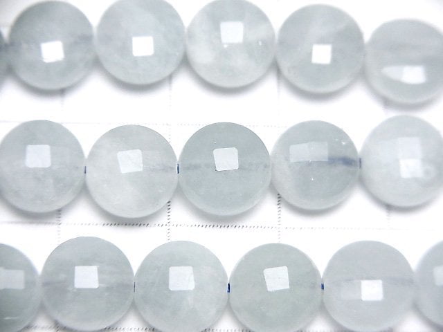 High Quality! Aquamarine AA+ Faceted Coin 8x8x5.5mm half or 1strand beads (aprx.15inch/37cm)