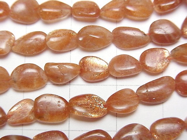 太陽石AA++扁平塊狀半串或1串珠子 (約15英吋/38公分)