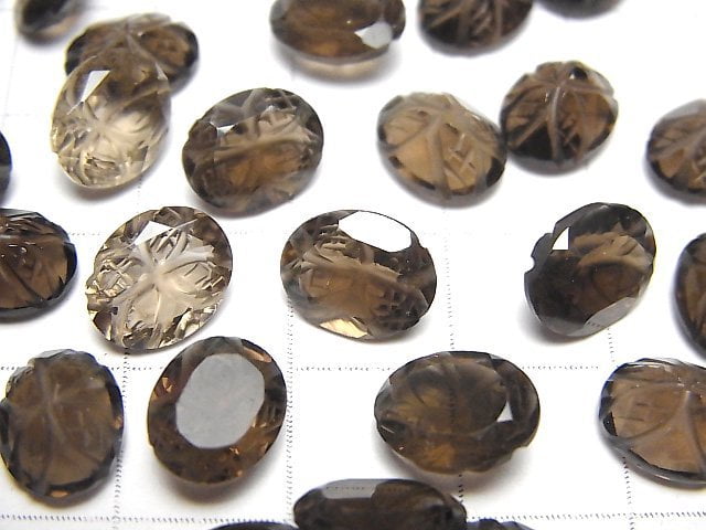 高品質煙晶 AAA 雕刻橢圓刻面 10x8mm 4顆