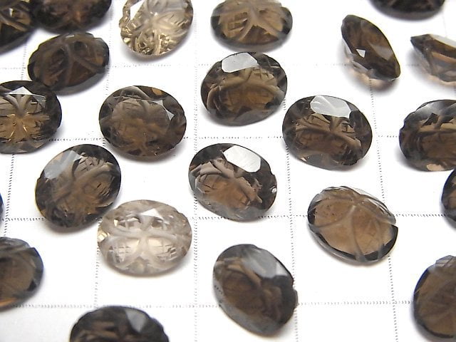 Hochwertiger rauchiger Quarz AAA geschnitzte ovale facettierte 10x8mm 4 Stück
