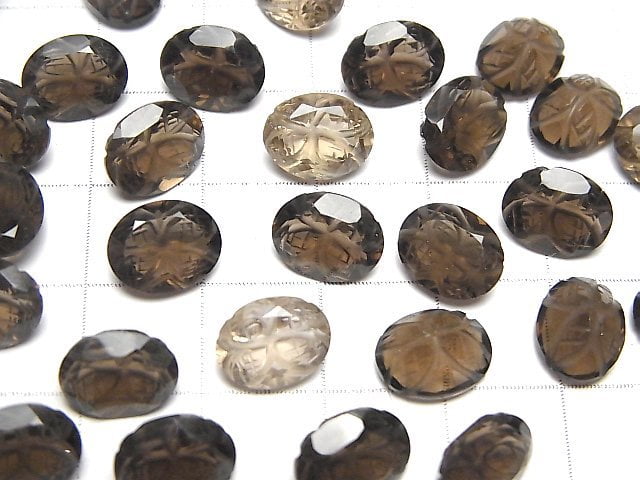 Hochwertiger rauchiger Quarz AAA geschnitzte ovale facettierte 10x8mm 4 Stück