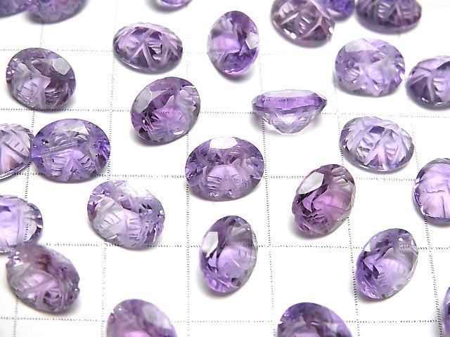 Hochwertiger Amethyst AAA geschnitzter ovaler facettierter 10x8mm 2 Stück