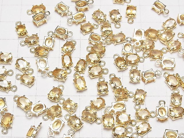 Hochwertig Citrin AAA Zargenfassung Oval Facettiert 7x5mm 18KGP 2 Stück