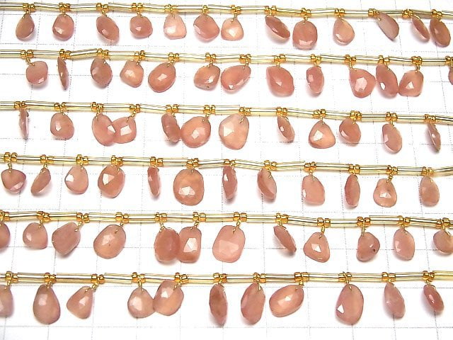 Peru Rhodochrosit AAA- Freiform einseitig Rose Cut 1Strang Perlen (17Stk.)