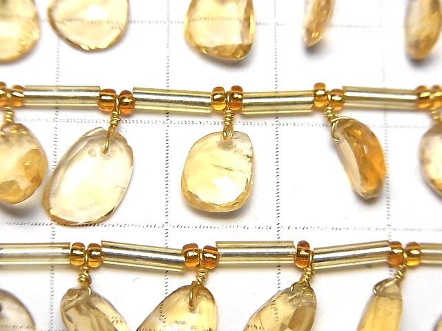 高品質黃水晶 AAA 自由形狀單面玫瑰切割 1 串珠子 (18 顆)