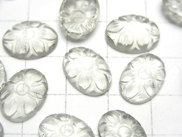 優質綠紫水晶 AAA 雕刻橢圓蛋面 14x10mm 2顆