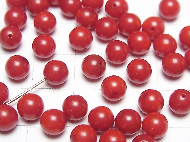 Rote Koralle (gefärbt) Halbgebohrtes Loch Rund 5,5-6mm 10Stücke
