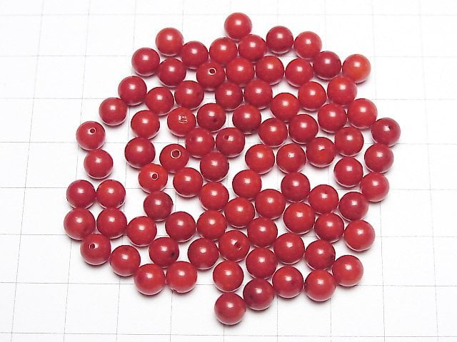 Rote Koralle (gefärbt) Halbgebohrtes Loch Rund 5,5-6mm 10Stücke